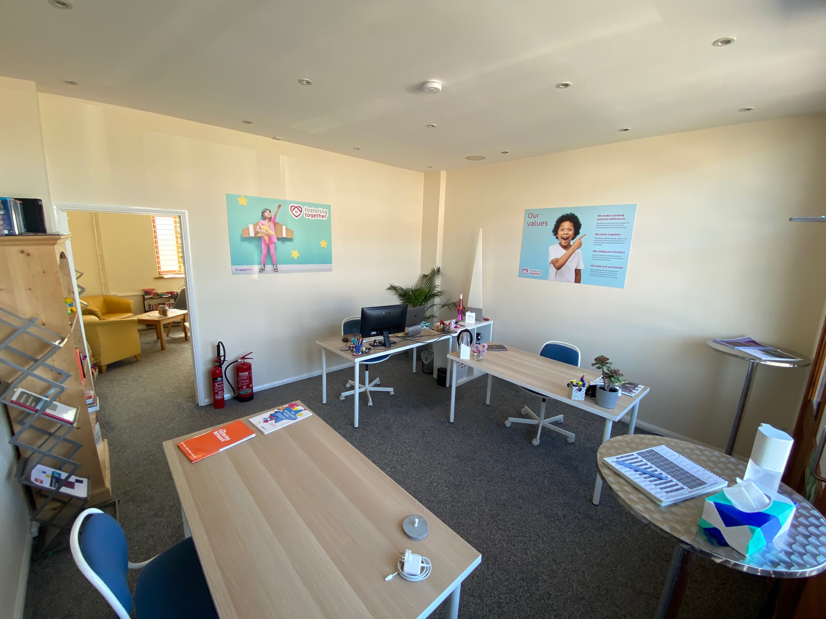 Our desk space, as well as our COVID-19 ready measures for social distancing!